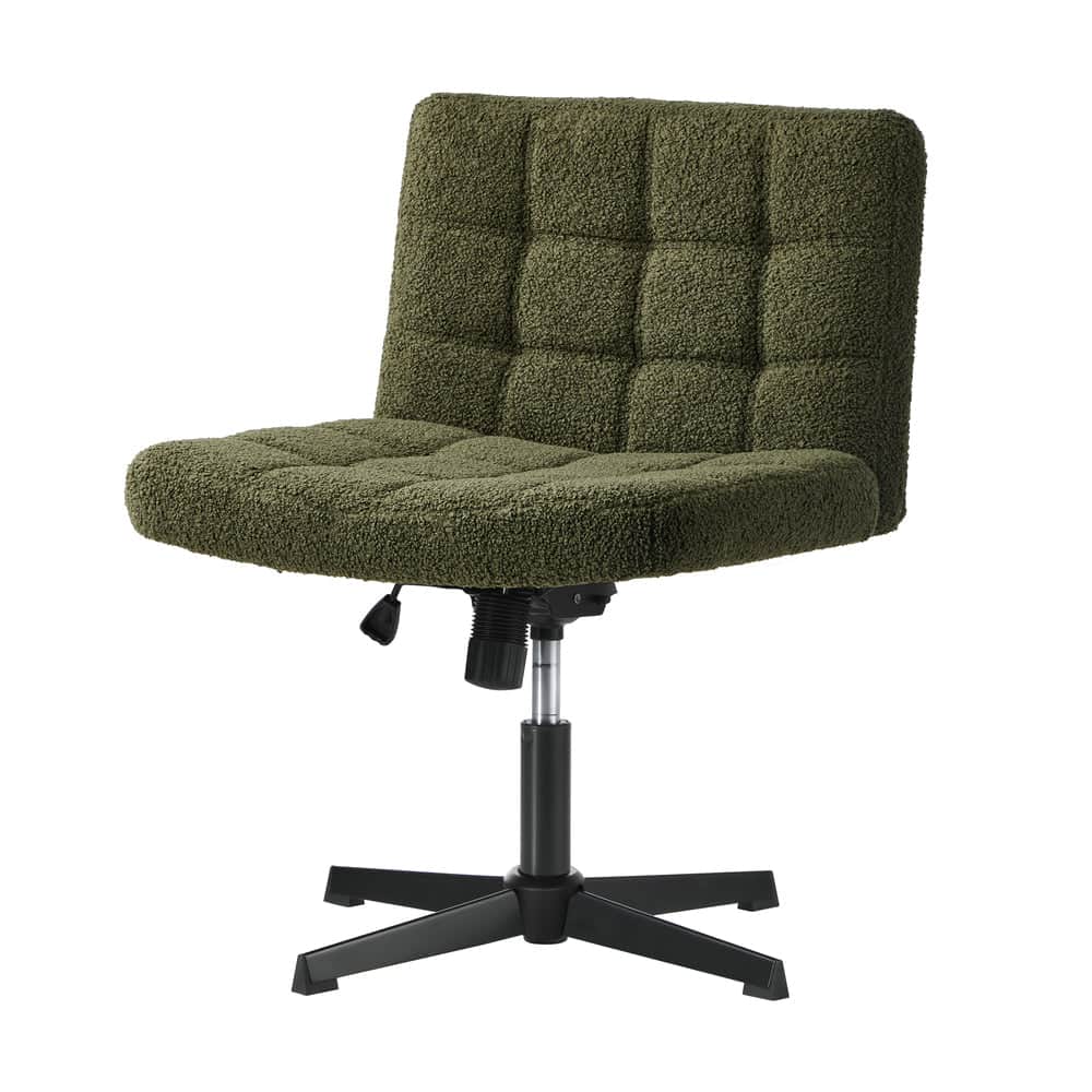 Mid Back Armless Office Chair Wide Boucle Green Desk Chair Home Office Seating