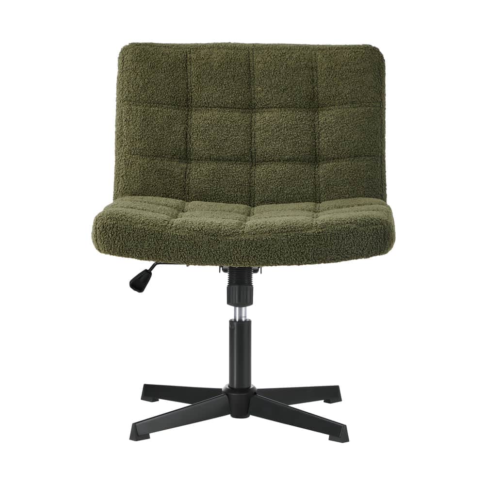 Mid Back Armless Office Chair Wide Boucle Green Desk Chair Home Office Seating