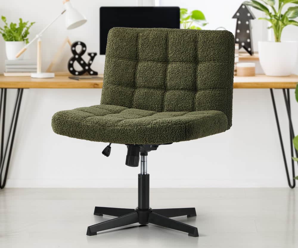 Mid Back Armless Office Chair Wide Boucle Green Desk Chair Home Office Seating