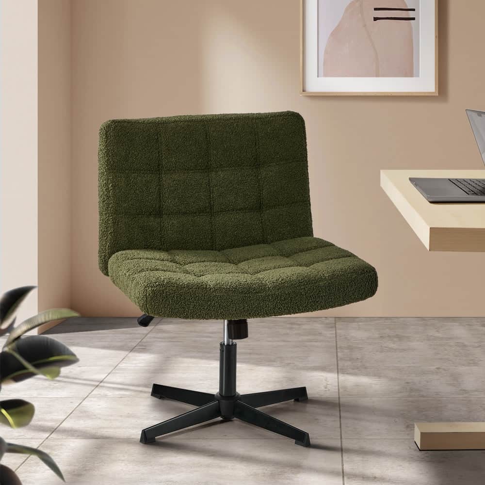 Mid Back Armless Office Chair Wide Boucle Green Desk Chair Home Office Seating