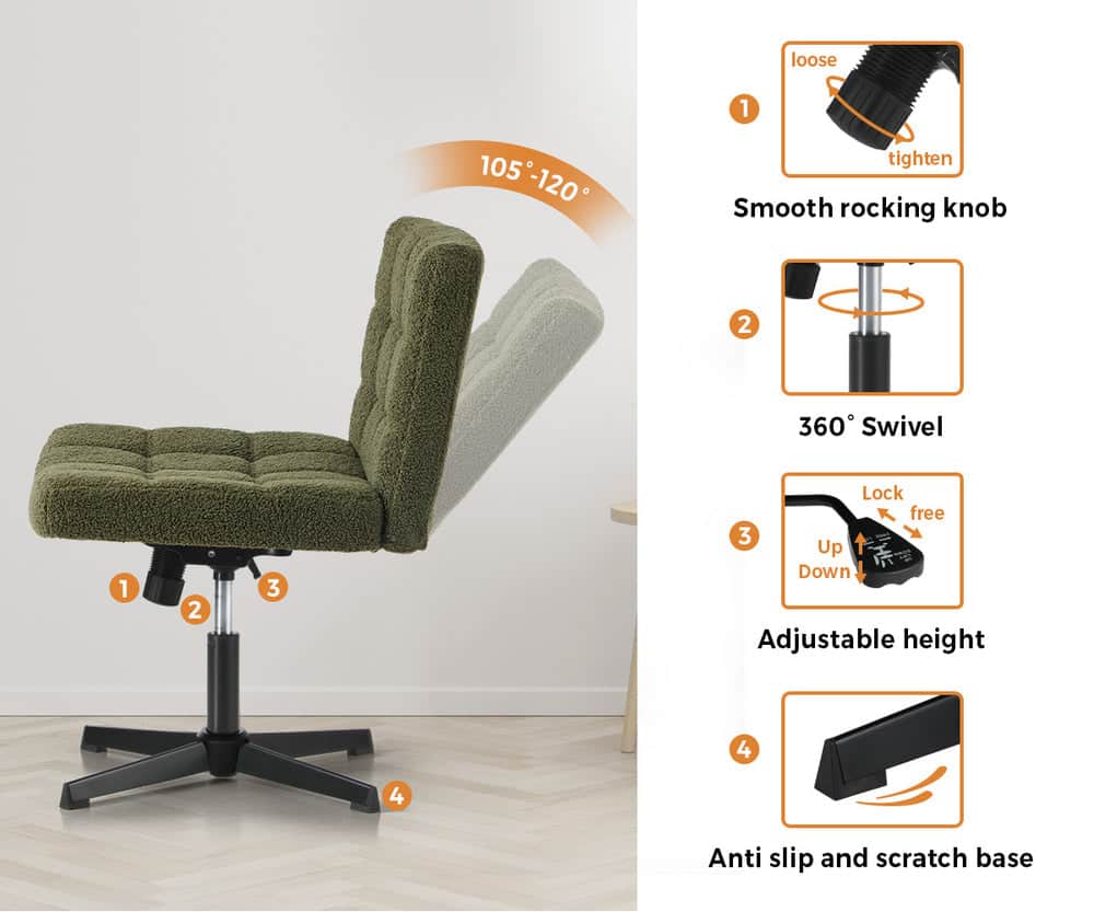 Mid Back Armless Office Chair Wide Boucle Green Desk Chair Home Office Seating