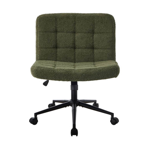 Mid Back Armless Office Chair Wide Boucle Green Swivel Desk Chair With Wheels