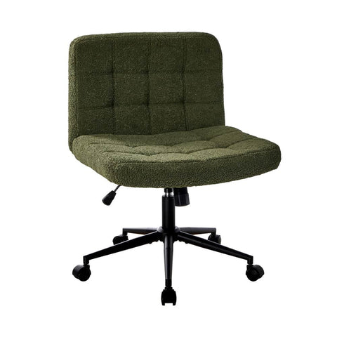 Mid Back Armless Office Chair Wide Boucle Green Swivel Desk Chair With Wheels