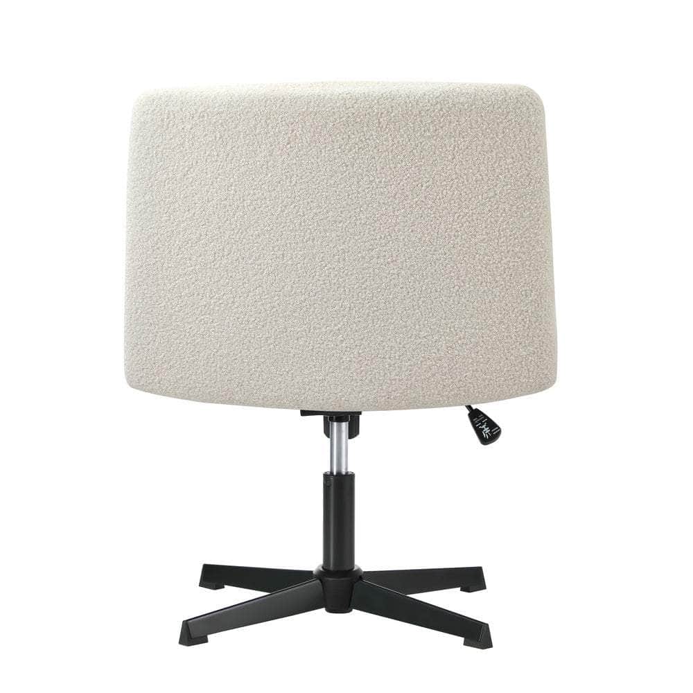 Mid Back Armless Office Chair Wide Seat Boucle White
