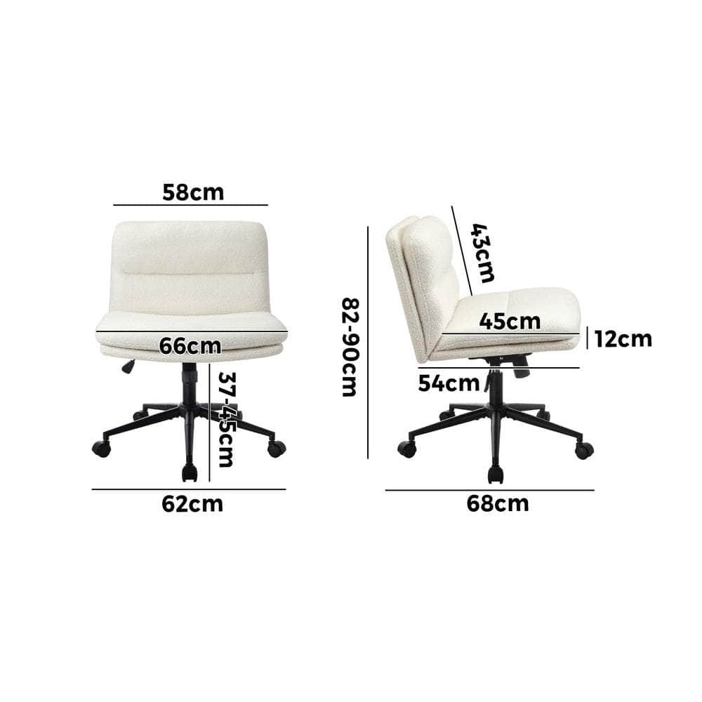 Mid Back Armless Office Chair Wide Seat Boucle White