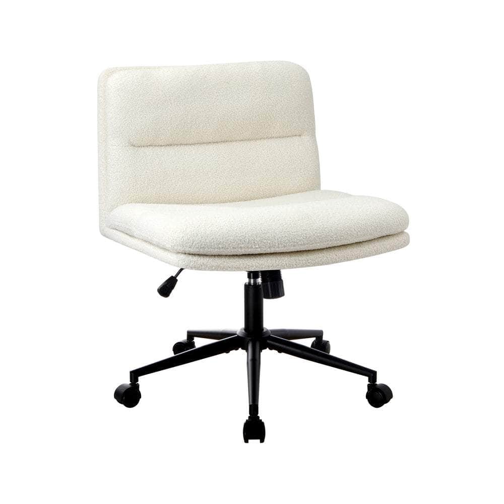 Mid Back Armless Office Chair Wide Seat Boucle White