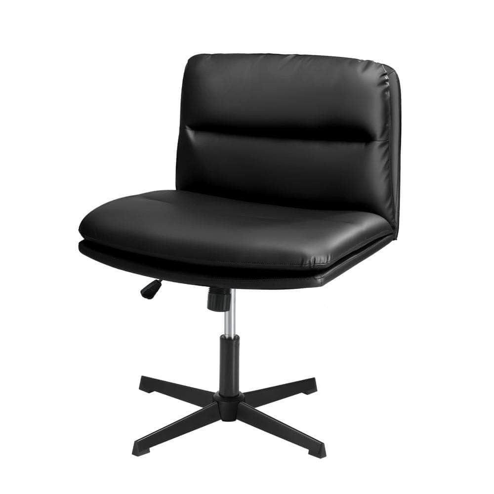 Leather finish - Mid Back Armless Office Chair Wide Seat Leather Beige/Black