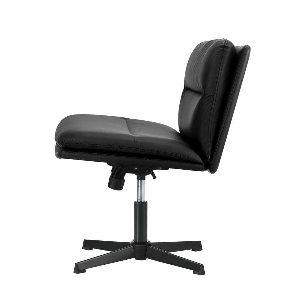 Mid Back Armless Office Chair Wide Seat Leather Beige/Black | Office Chair