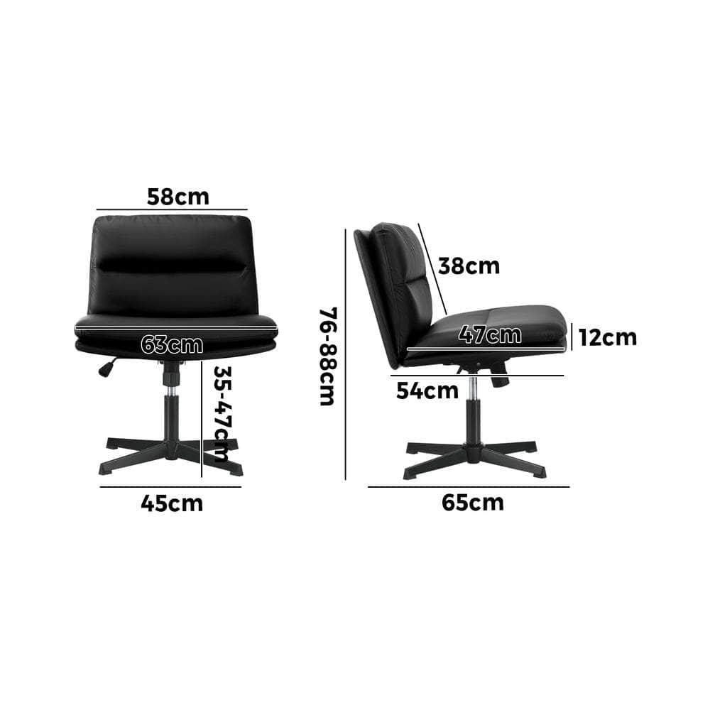 Mid Back Armless Office Chair Wide Seat Leather Beige/Black | Beige colour