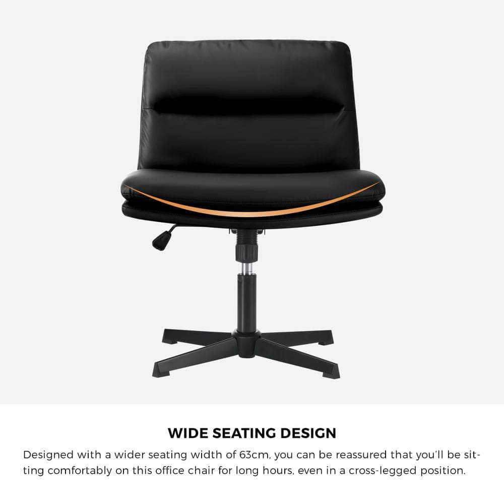 Mid Back Armless Office Chair Wide Seat Leather Beige/Black, Office Chair