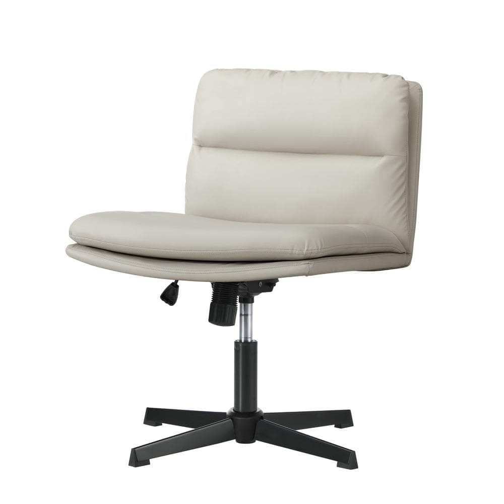 Mid Back Armless Office Chair Wide Seat Leather Beige/Black with Office Chair