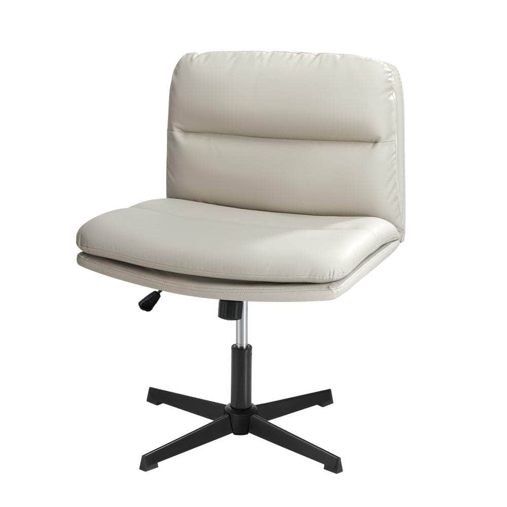 Mid Back Armless Office Chair Wide Seat Leather Beige/Black - Beige colour