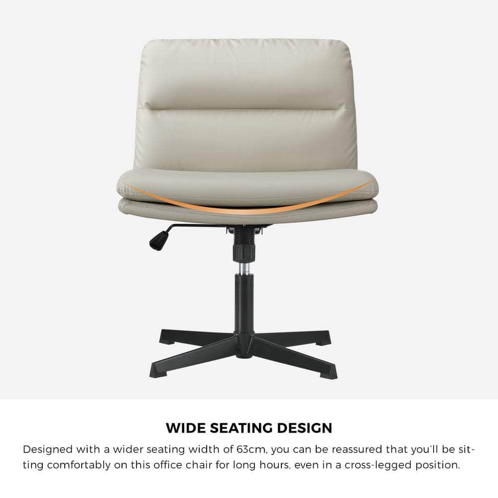 Mid Back Armless Office Chair Wide Seat Leather Beige/Black - Leather finish