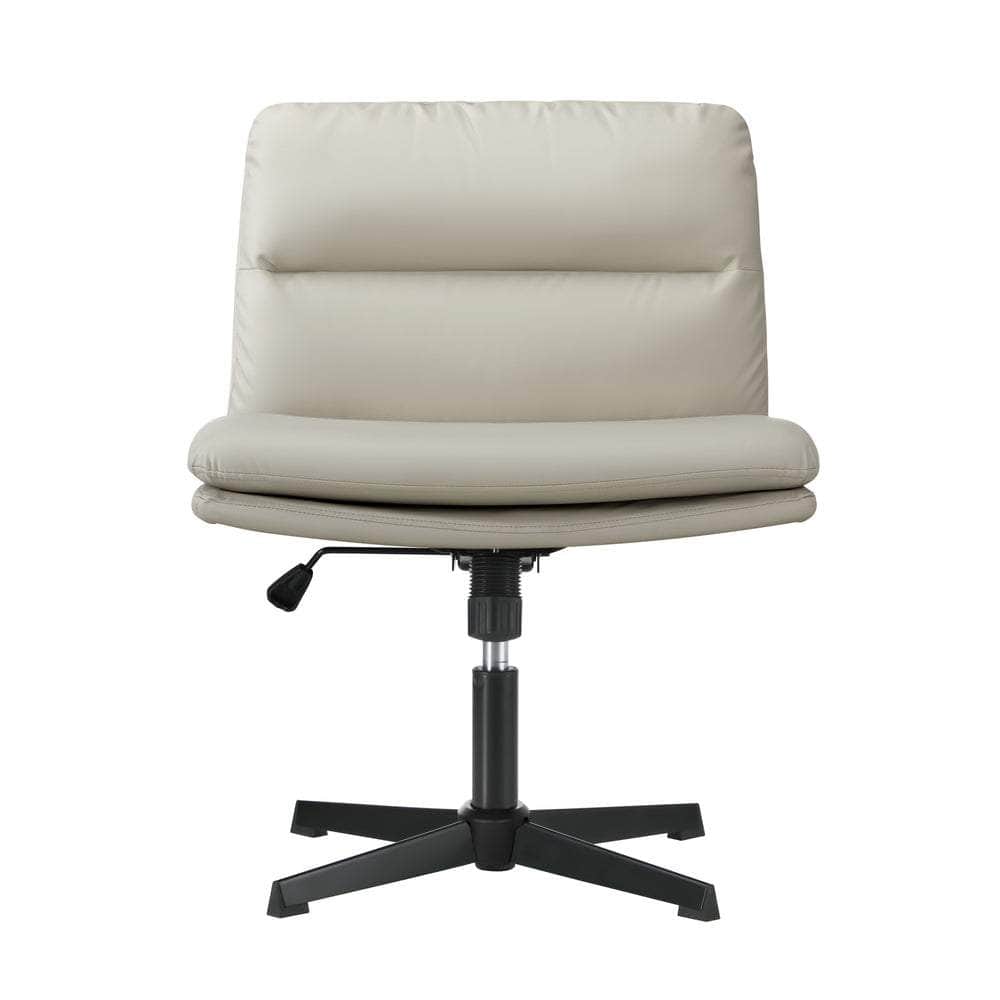 Mid Back Armless Office Chair Wide Seat Leather Beige/Black with Office Chair - photo 16