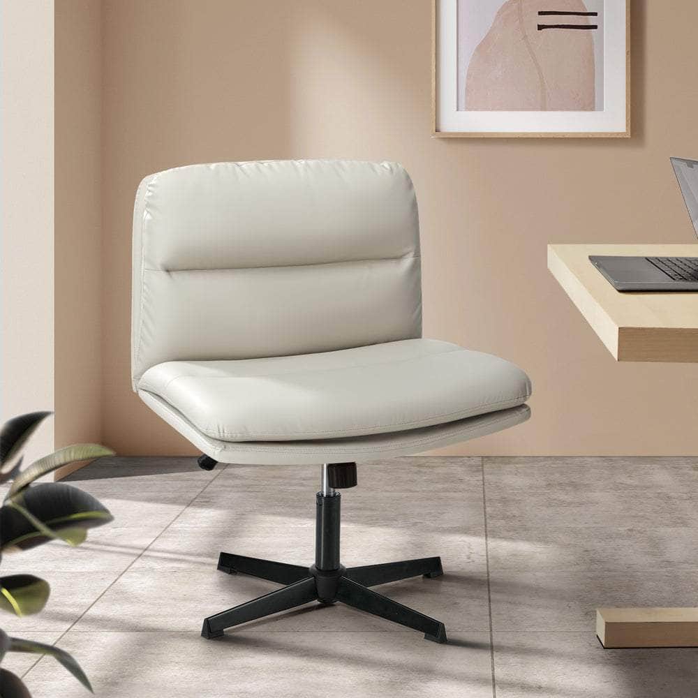 Mid Back Armless Office Chair Wide Seat Leather Beige/Black - Office Chair - photo 19