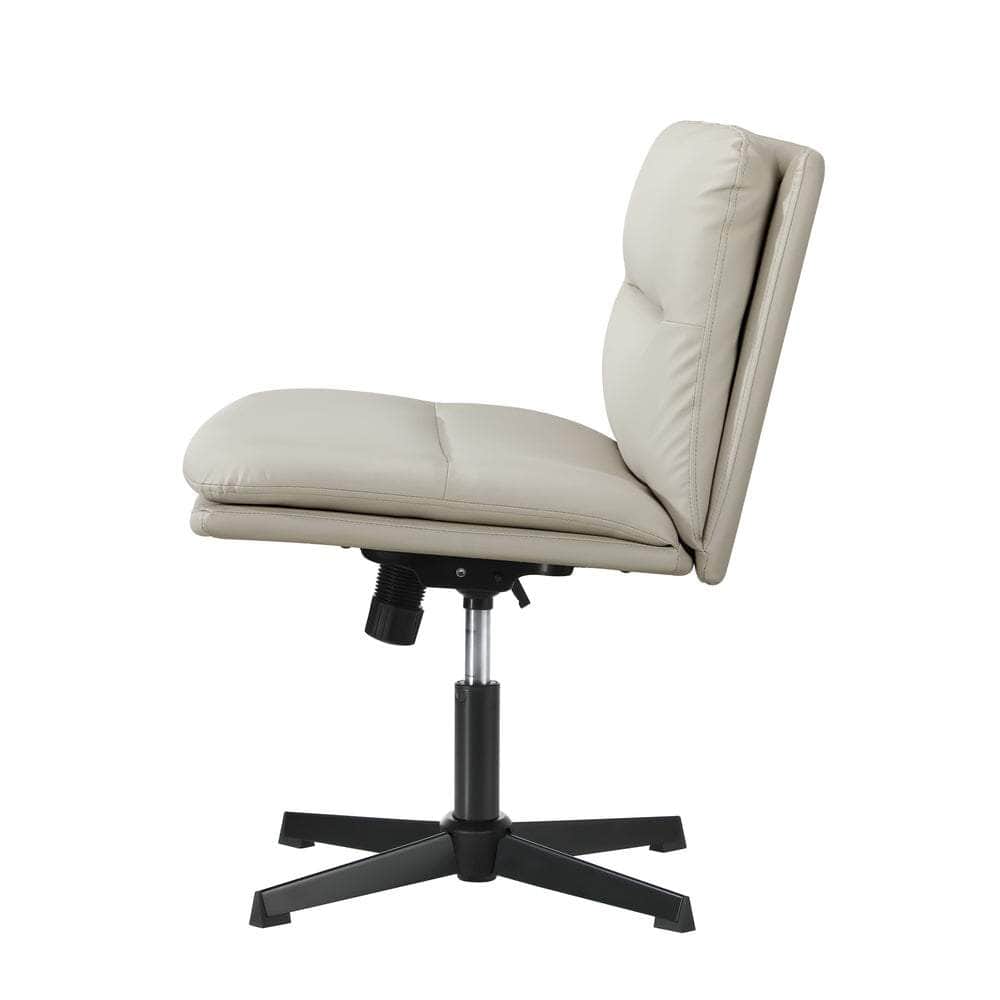 Mid Back Armless Office Chair Wide Seat Leather Beige/Black - Beige colour - photo 20