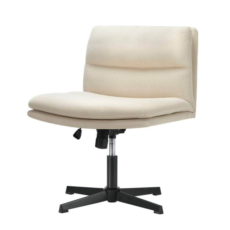Mid Back Armless Office Chair Wide Seat Linen Beige with Office Chair