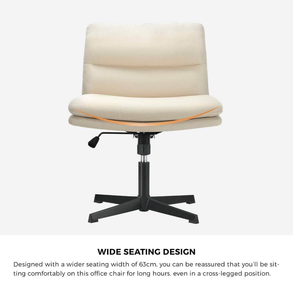 Mid Back Armless Office Chair Wide Seat Linen Beige