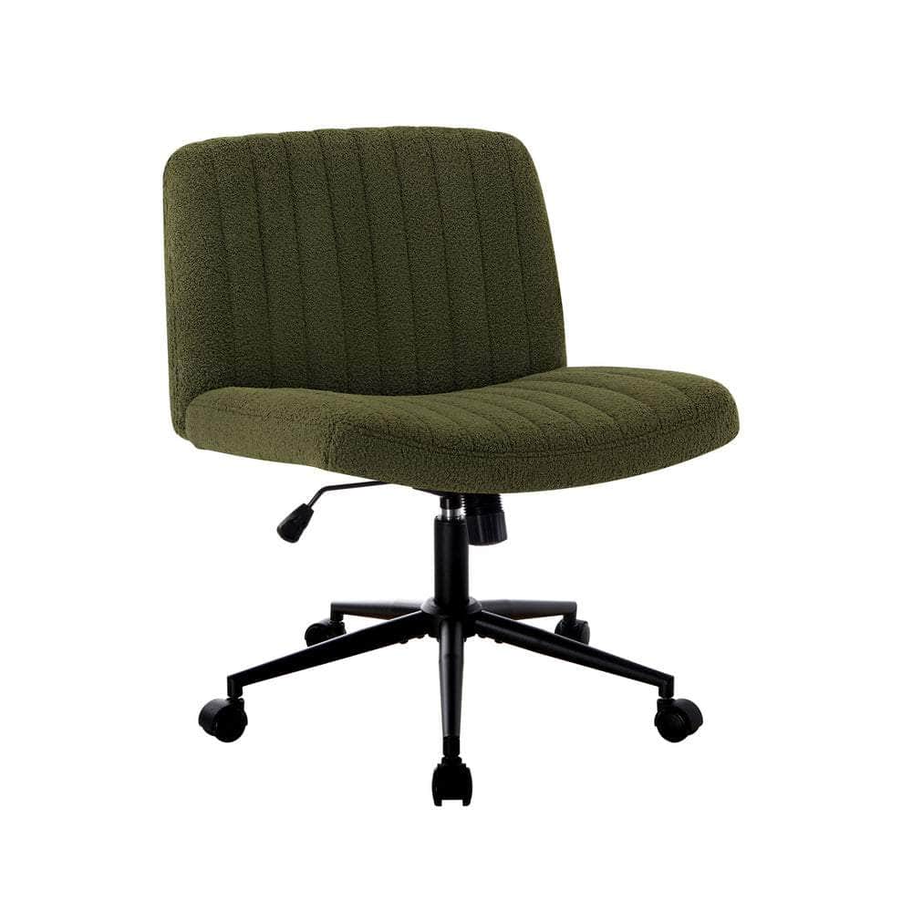 Mid Back Armless Office Chair Wide Seat with Wheels Sherpa Green