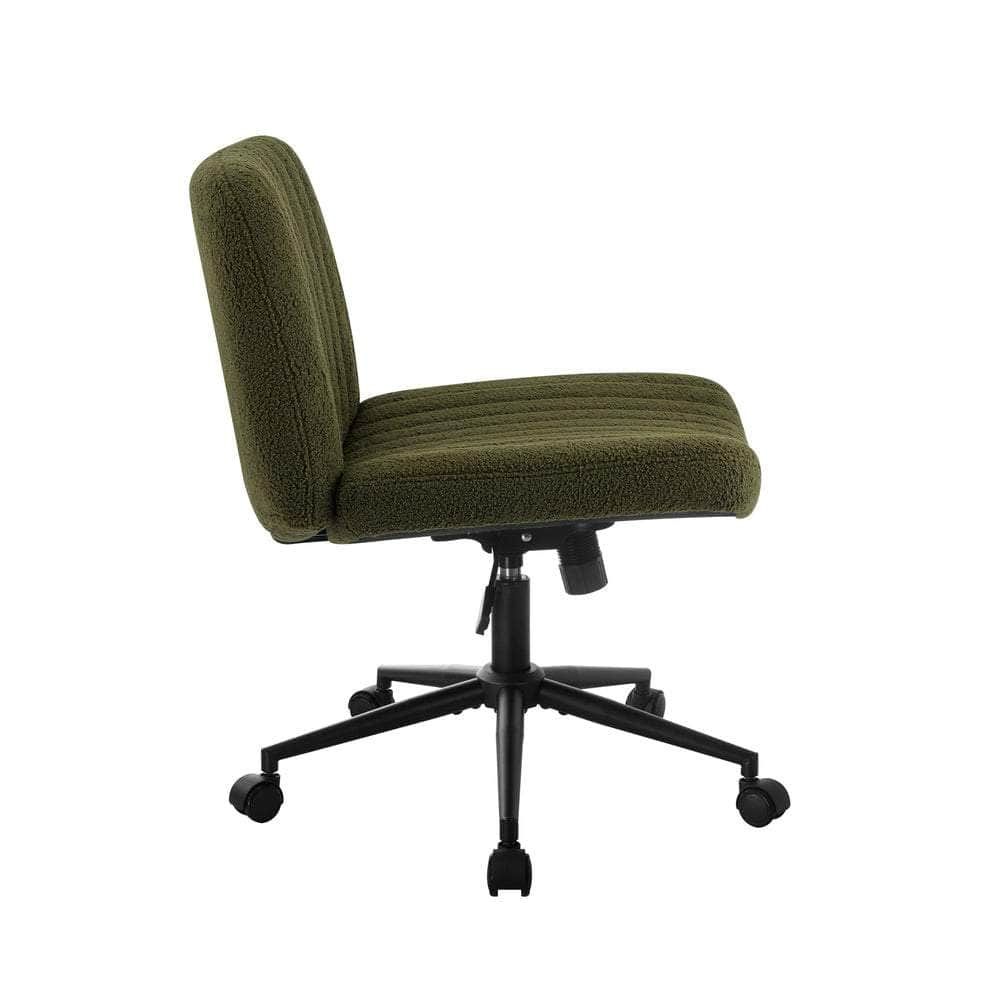 Mid Back Armless Office Chair Wide Seat with Wheels Sherpa Green