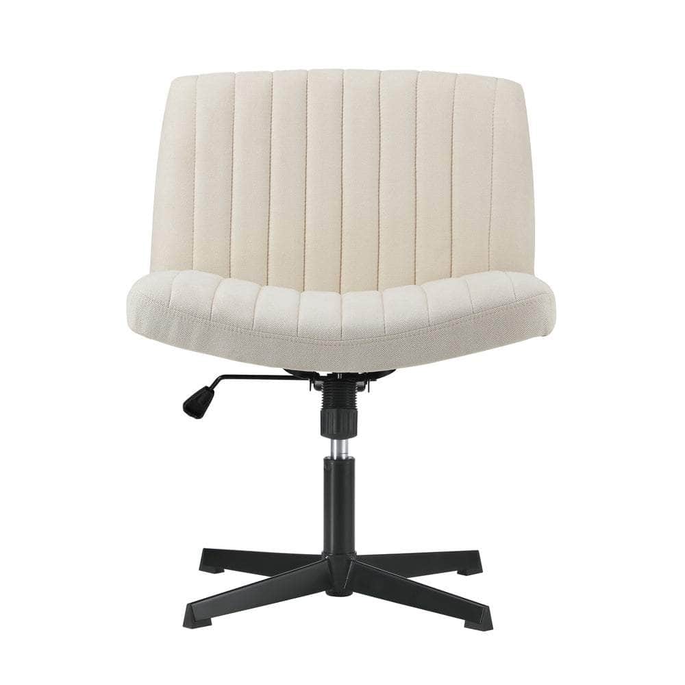 Mid Back Armless Office Desk Chair Height Adjustable Wide Seat Beige