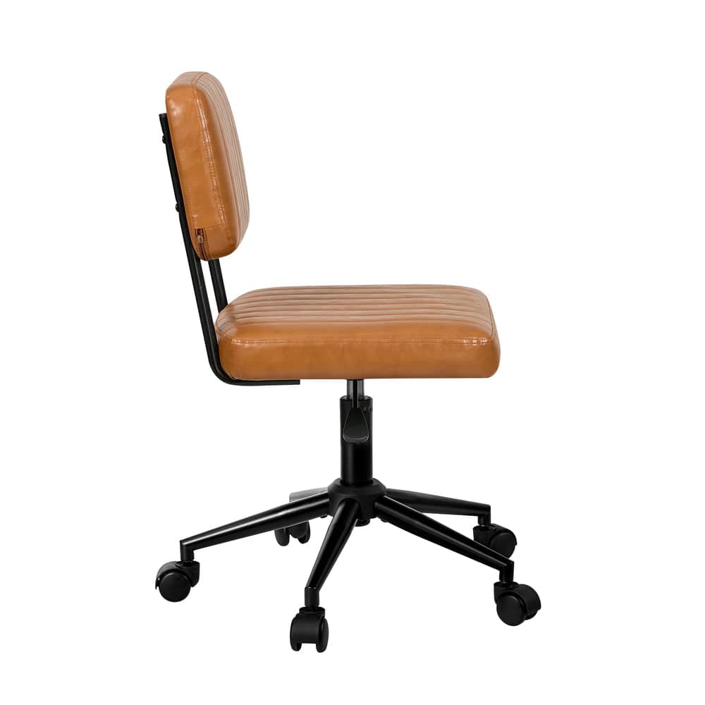 Mid Back Office Chair Swivel Computer Desk Chair Leather Brown