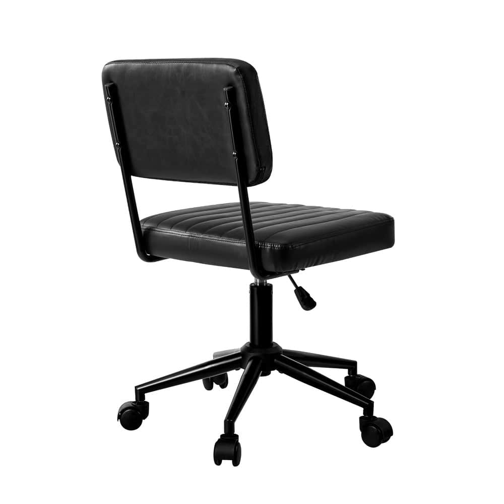 Mid Back Office Chair Swivel Computer Seat Leather Black Finish
