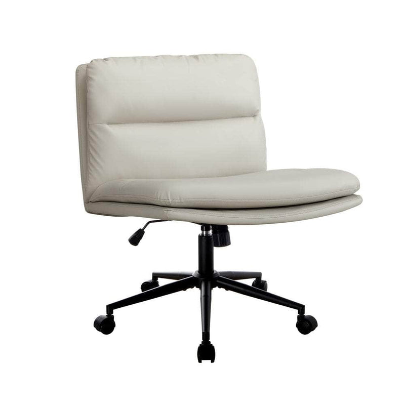 Mid Back Office Chair Wide Seat Leather Beige with Wheels with Office Chair
