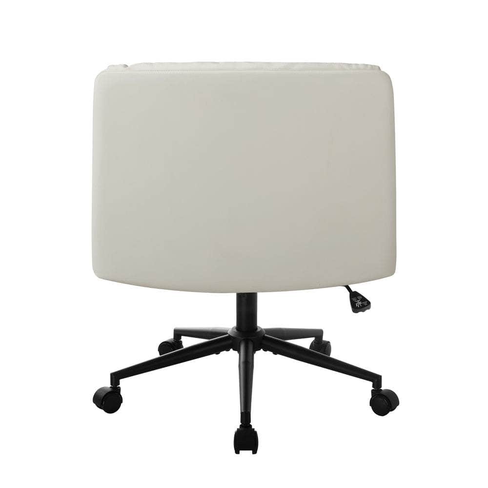 Mid Back Office Chair Wide Seat Leather Beige with Wheels