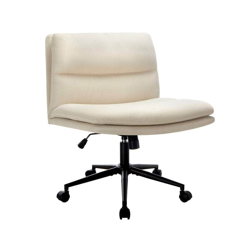 Mid Back Office Chair Wide Seat Linen Beige/Grey with Wheels with Office Chair