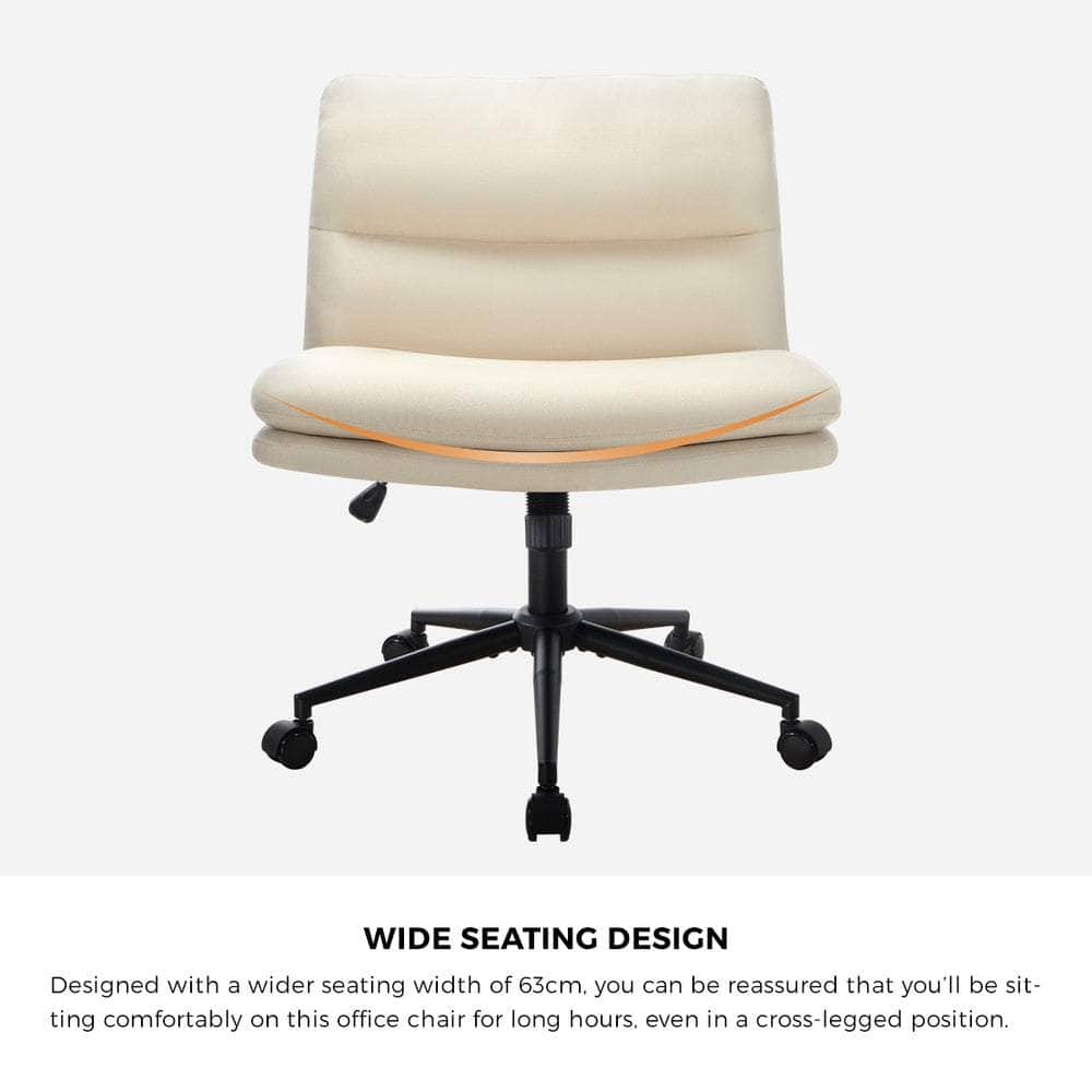 Mid Back Office Chair Wide Seat Linen Beige/Grey with Wheels