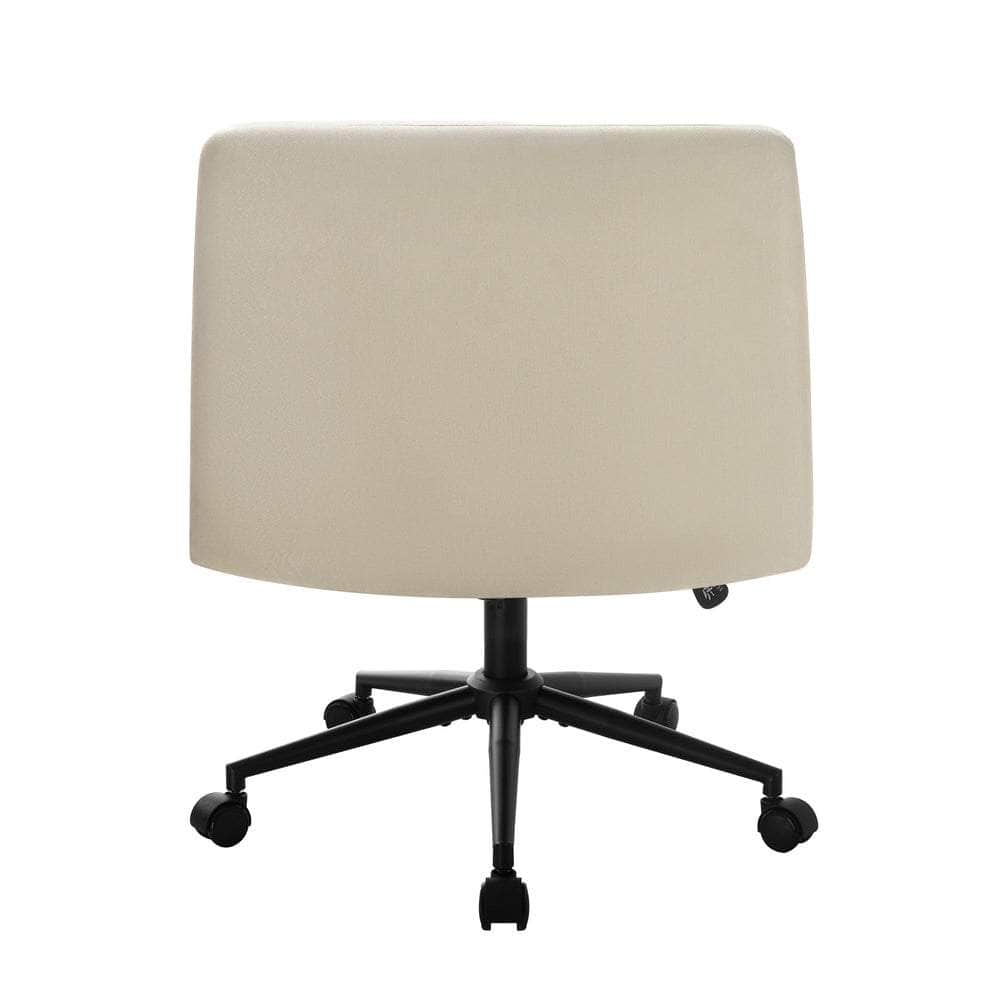 Mid Back Office Chair Wide Seat Linen Beige/Grey with Wheels