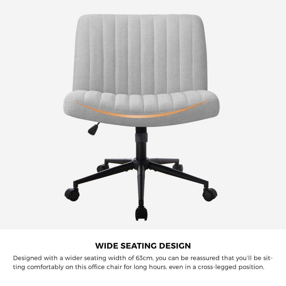 Mid Back Office Chair Wide Seat with Wheels Linen Beige/Grey