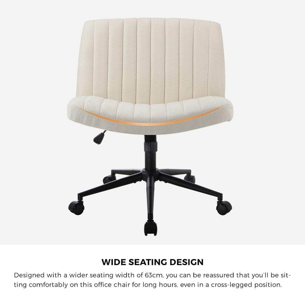 Mid Back Office Chair Wide Seat with Wheels Linen Beige/Grey