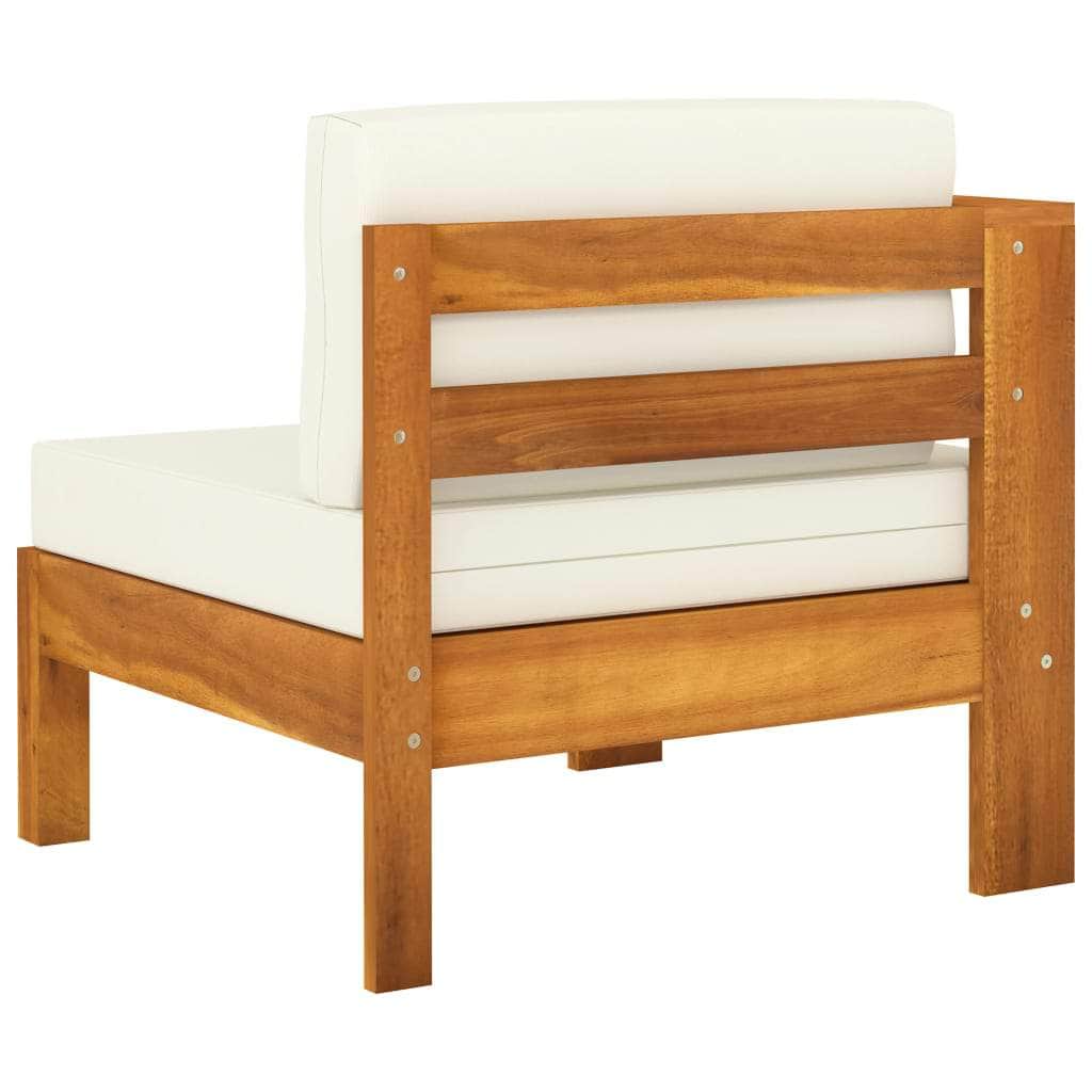 Outdoor Sectional Sofa Units - Middle Sofa with 1 Armrest Cream Solid Acacia Wood