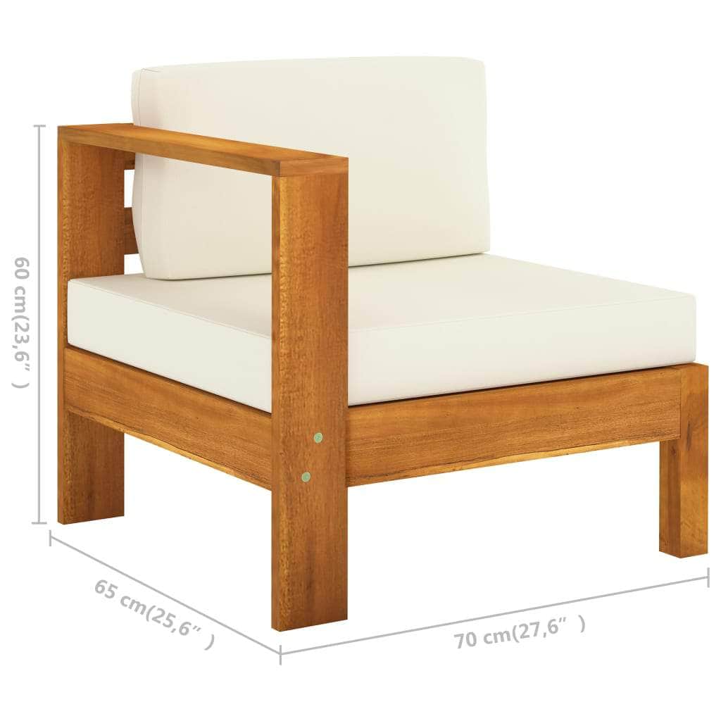 Acacia finish - Middle Sofa with 1 Armrest Cream Solid Acacia Wood
