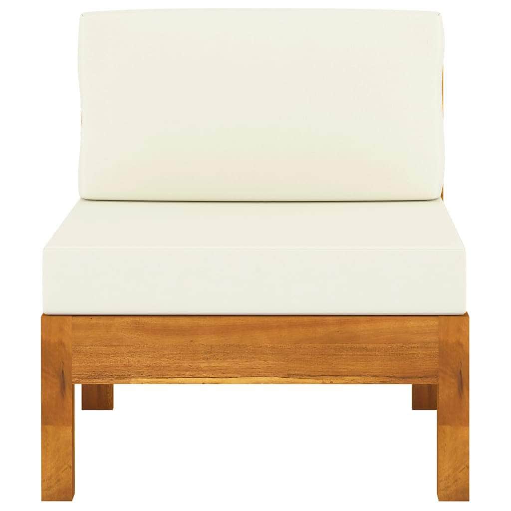 Middle Sofa with Cream White Cushions Solid Acacia Wood