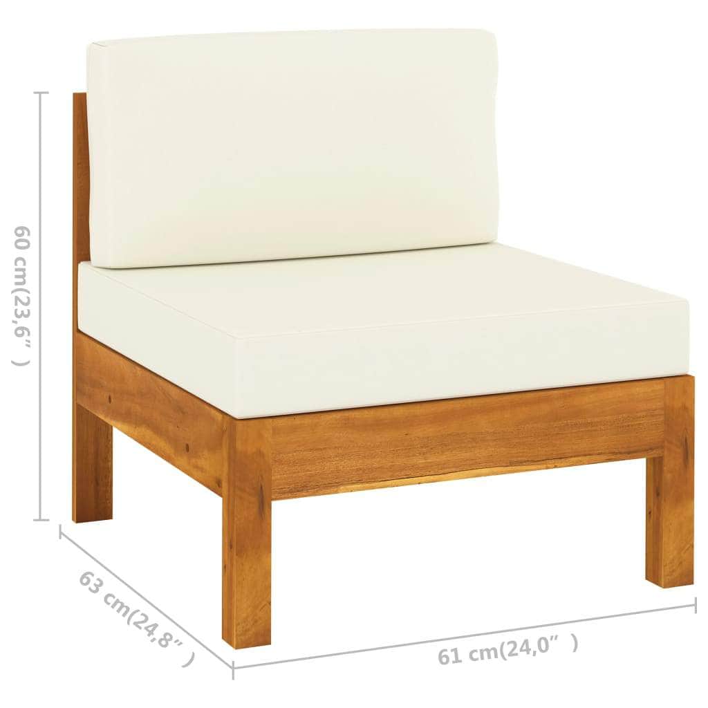 Acacia finish - Middle Sofa with Cream White Cushions Solid Acacia Wood