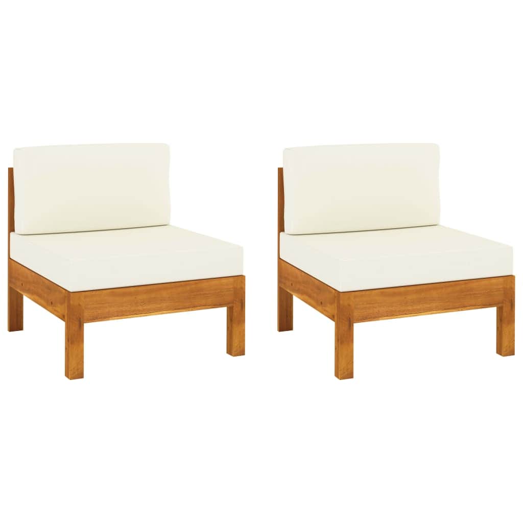 Middle Sofas 2 pcs with Cream White Cushions Solid Acacia