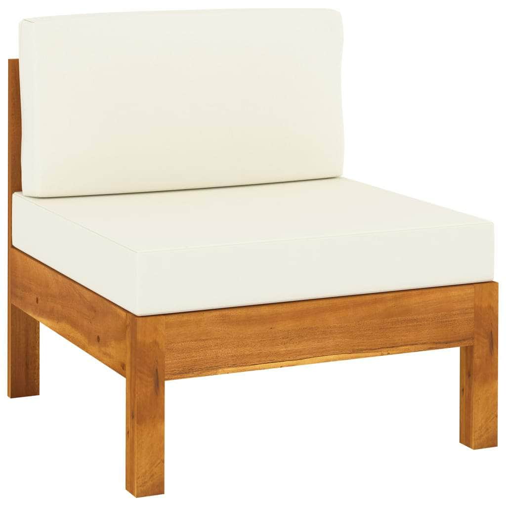 2 Pcs - Middle Sofas 2 pcs with Cream White Cushions Solid Acacia Wood