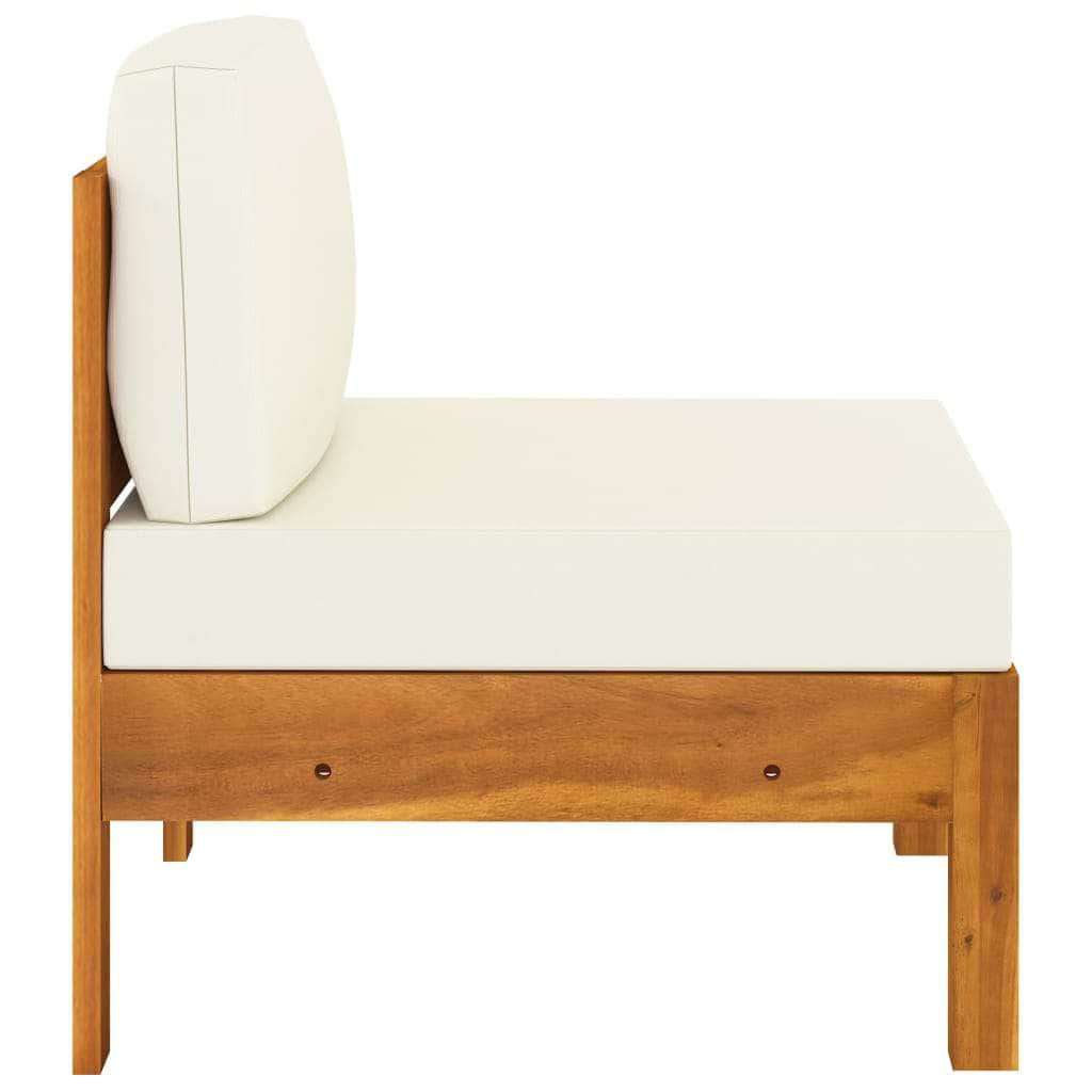 Middle Sofas 2 pcs with Cream White Cushions Solid Acacia Wood, Acacia finish