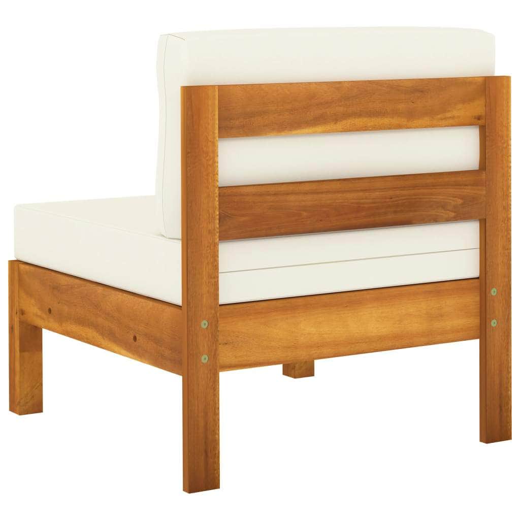 Outdoor Sectional Sofa Units - Middle Sofas 2 pcs with Cream White Cushions Solid Acacia Wood