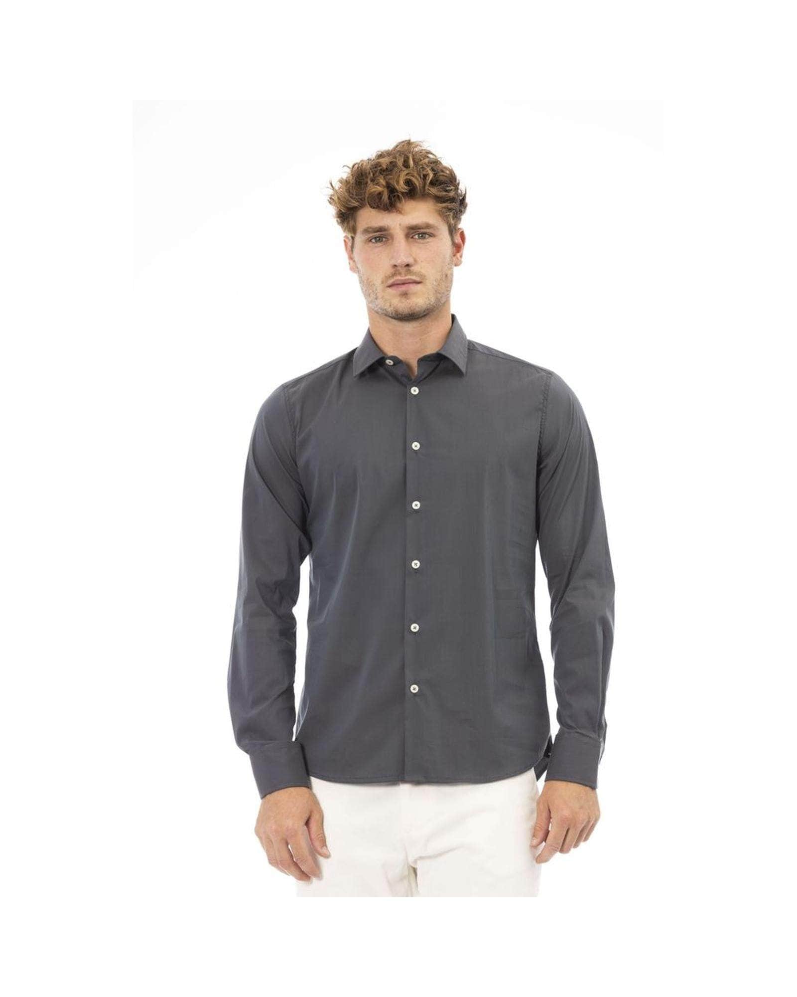 Midnight Black/Red/Grey - Baldinini Trend Men'S Cotton Shirt