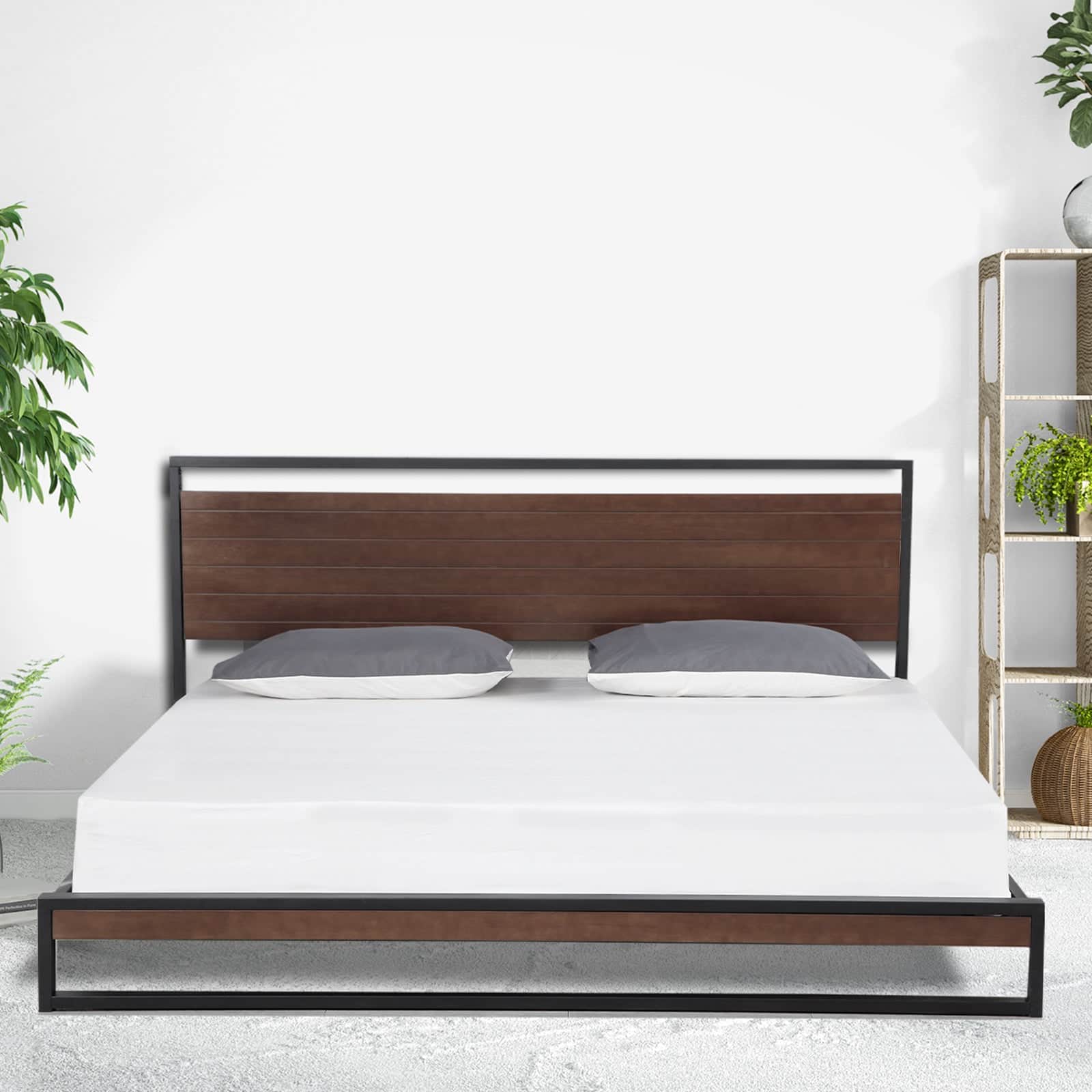 Milano Decor Azure Bed Frame With Headboard Black Wood Steel Platform