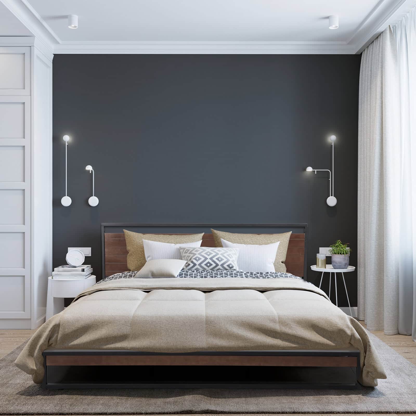 Milano Decor Azure Bed Frame With Headboard Black Wood Steel Platform