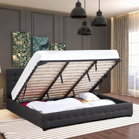 Milano Decor Eden Gas Lift Bed With Headboard Platform Storage Dark