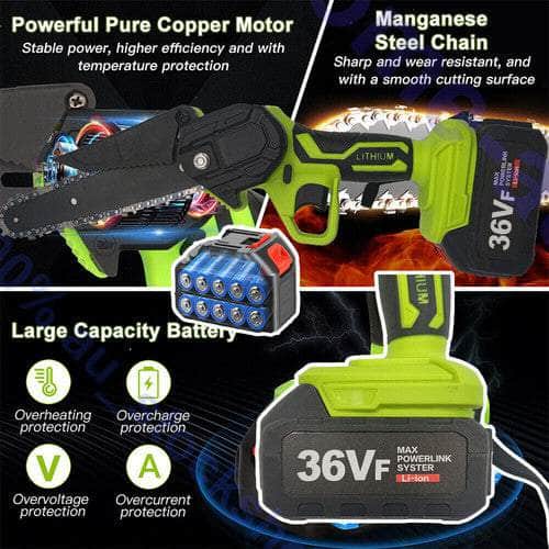 Mini Cordless Chainsaw (36V, 3000W, 2X Battery-Powered)
