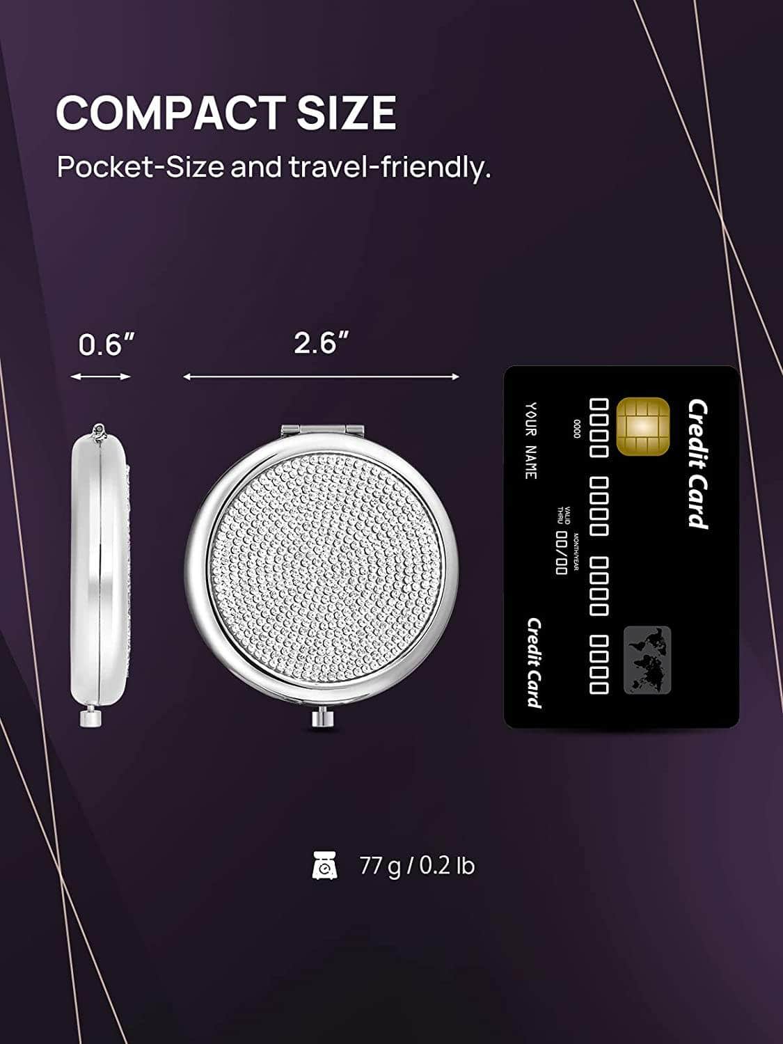 Mini Diamond Pocket Makeup Mirror (Silver)