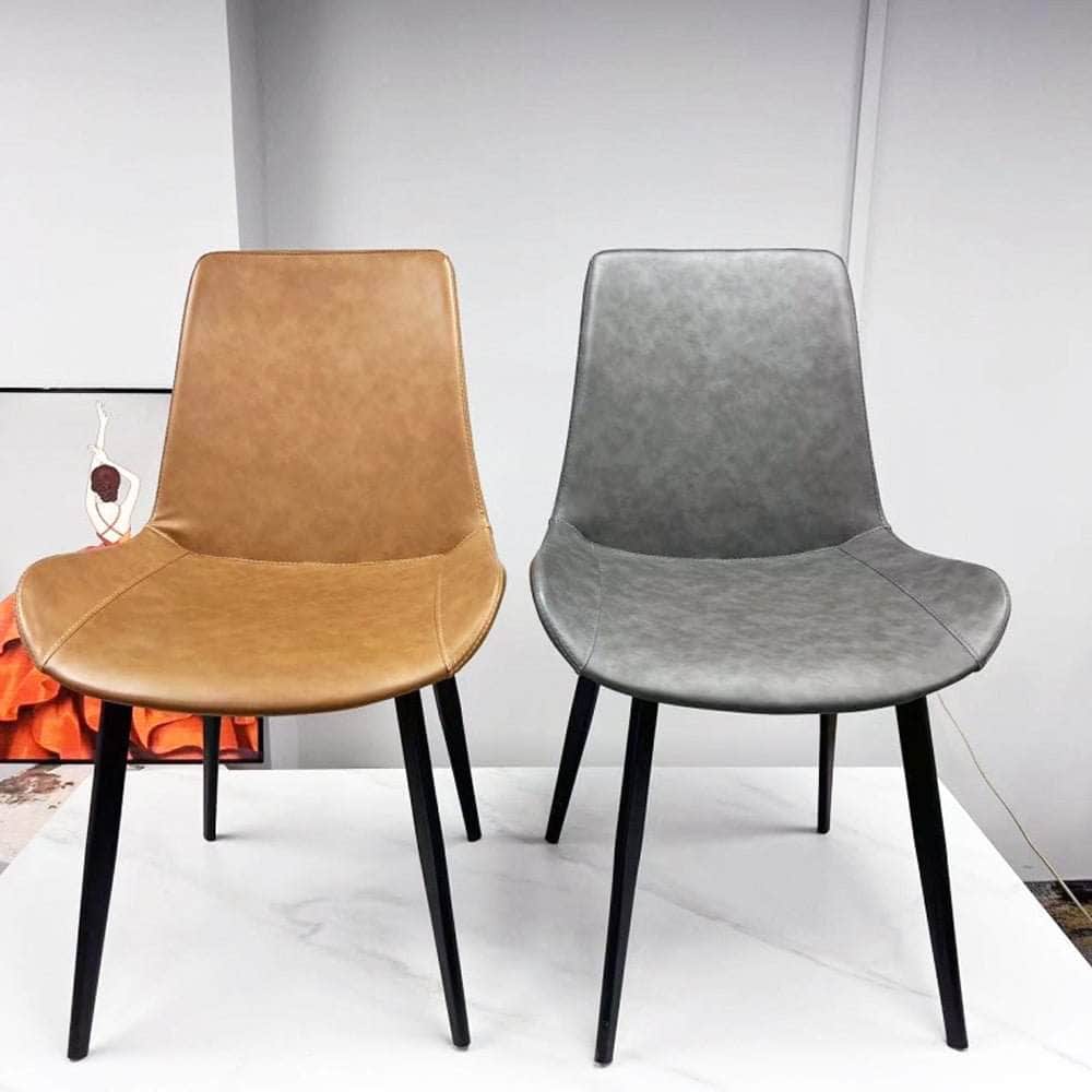 Minimal List Dining Chairs Pu Retro Chair Cafe Kitchen Modern Metal Legs X 2 Brown