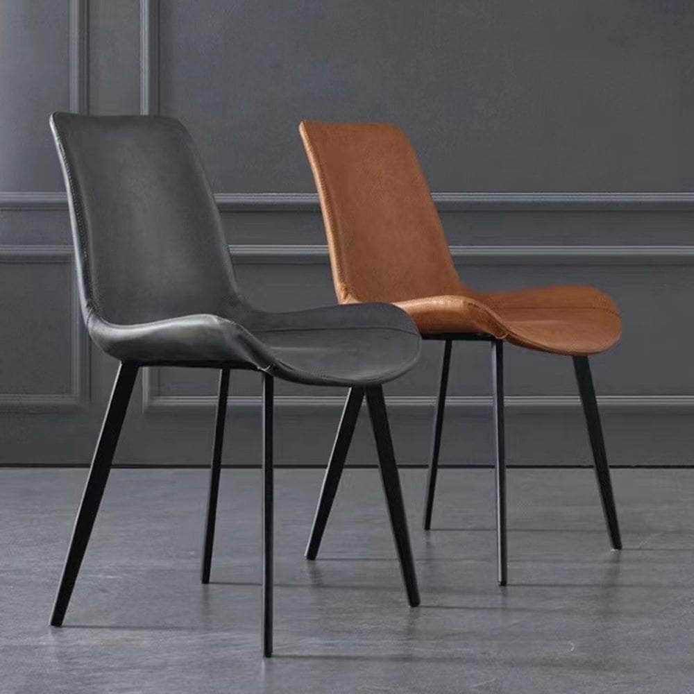 Minimal List Dining Chairs Pu Retro Chair Cafe Kitchen Modern Metal Legs X 2 Brown